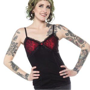 ISO ♥ Sourpuss Queen of Darkness red and black cami top ♥ ISO